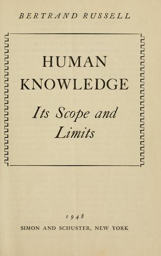 Human Knowledge: It's Scope and Limits cover